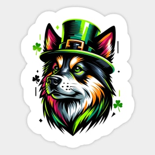 Norwegian Buhund Embraces St Patrick's Day Spirit Sticker